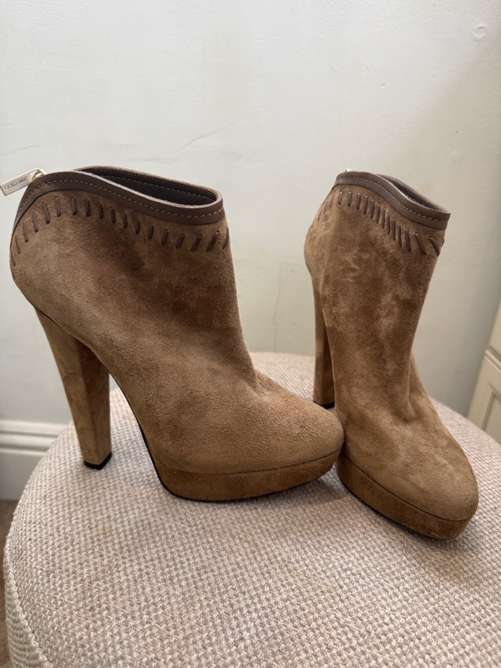 Jimmy Choo Women's Suede Brown High-Heel Ankle Boots 38.5